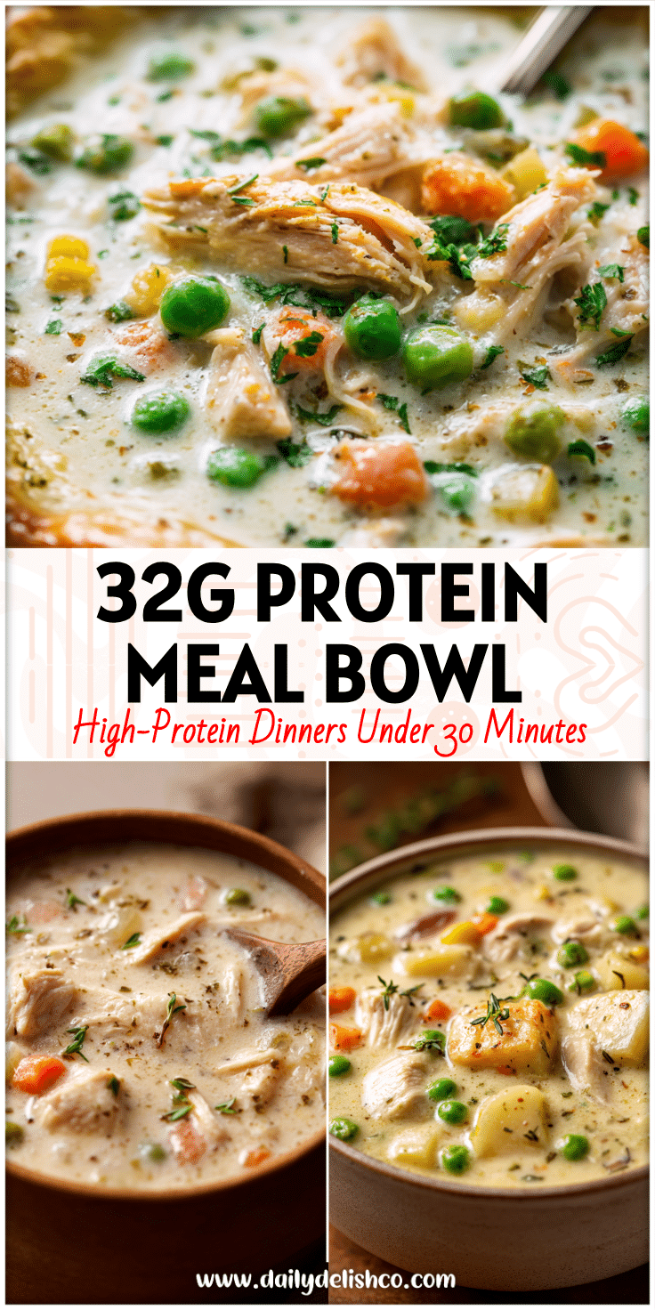 High Protein Chicken Pot Pie Soup